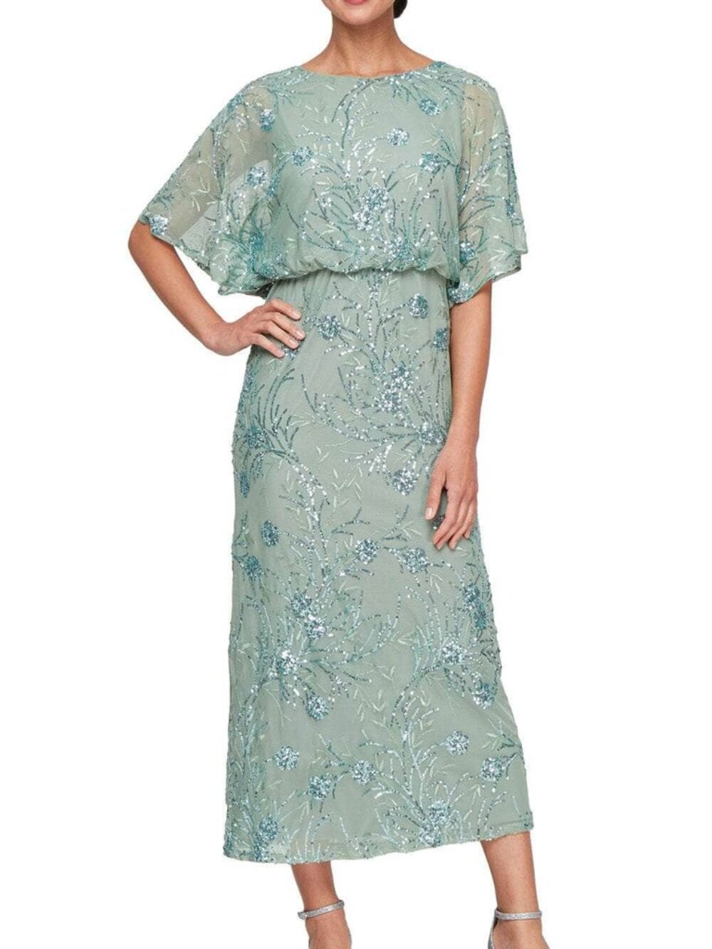 NWT S.L. Fashions 9196478 Mother of the Bride Blouson Bodice Dress Sage Size 14